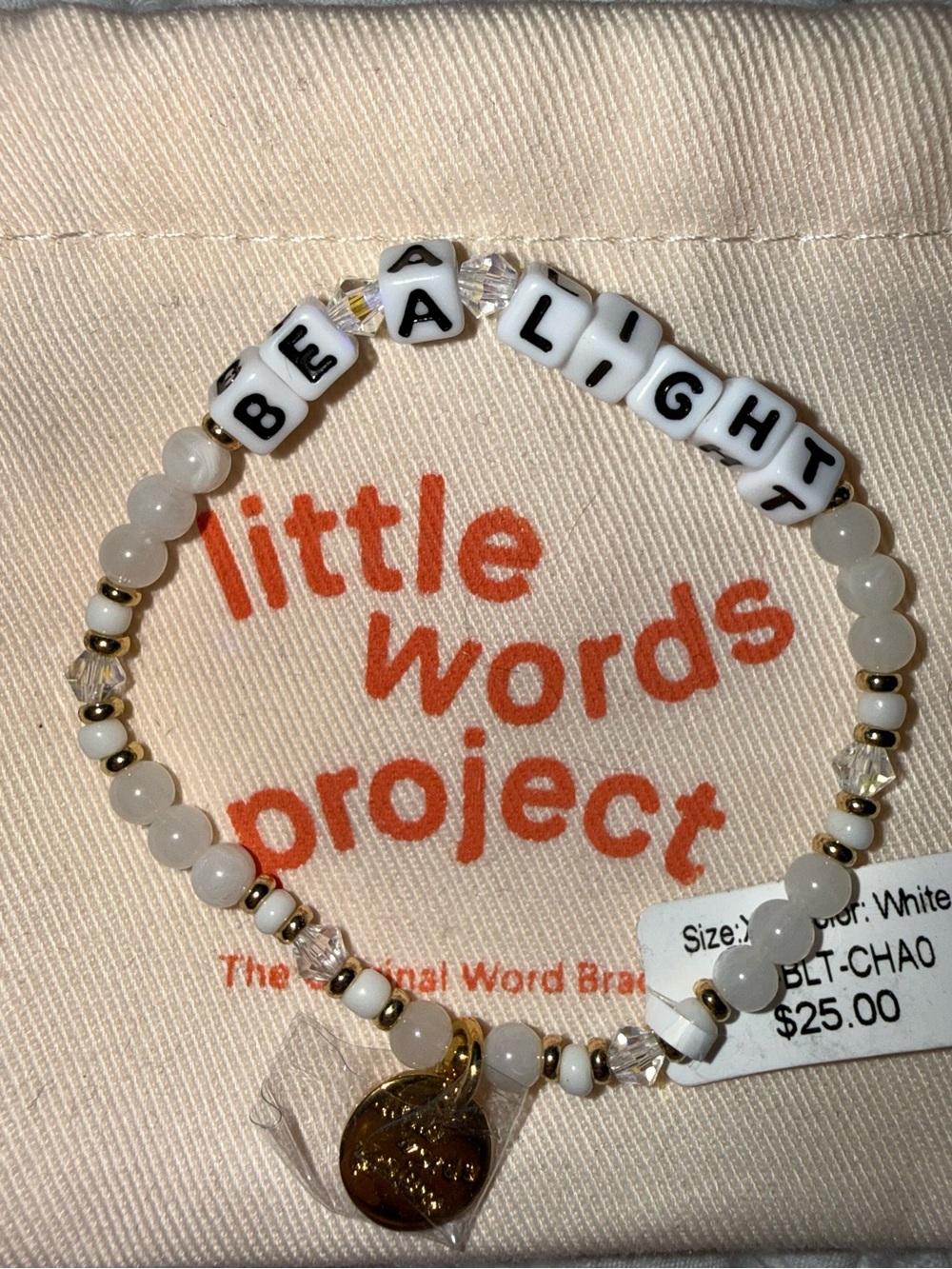 NWT XS Little Words Project "Be A Light" White Beaded Bracelet